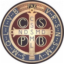 The Benedictine medal.   The large letters C S P B stand for Crux Sancti Patris Benedicti ("The Cross of [our] Holy Father Benedict"). Surrounding the back of the medal are the letters V R S N S M V - S M Q L I V B:  "Vade retro satana! Nunquam suade mihi vana! Sunt mala quae libas. Ipse venena bibas!" ("Begone Satan! Never tempt me with your vanities! What you offer me is evil. Drink the poison yourself!")